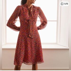 Boden Imogen Floral Long Sleeve Peasant Dress - Red Multi 12